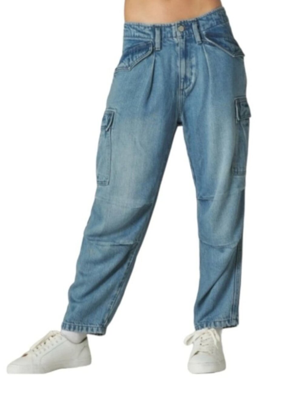 Lucky Brand High Rise Relaxed Fit Cargo Jeans Medium Wash Blue Womens Size 14/32